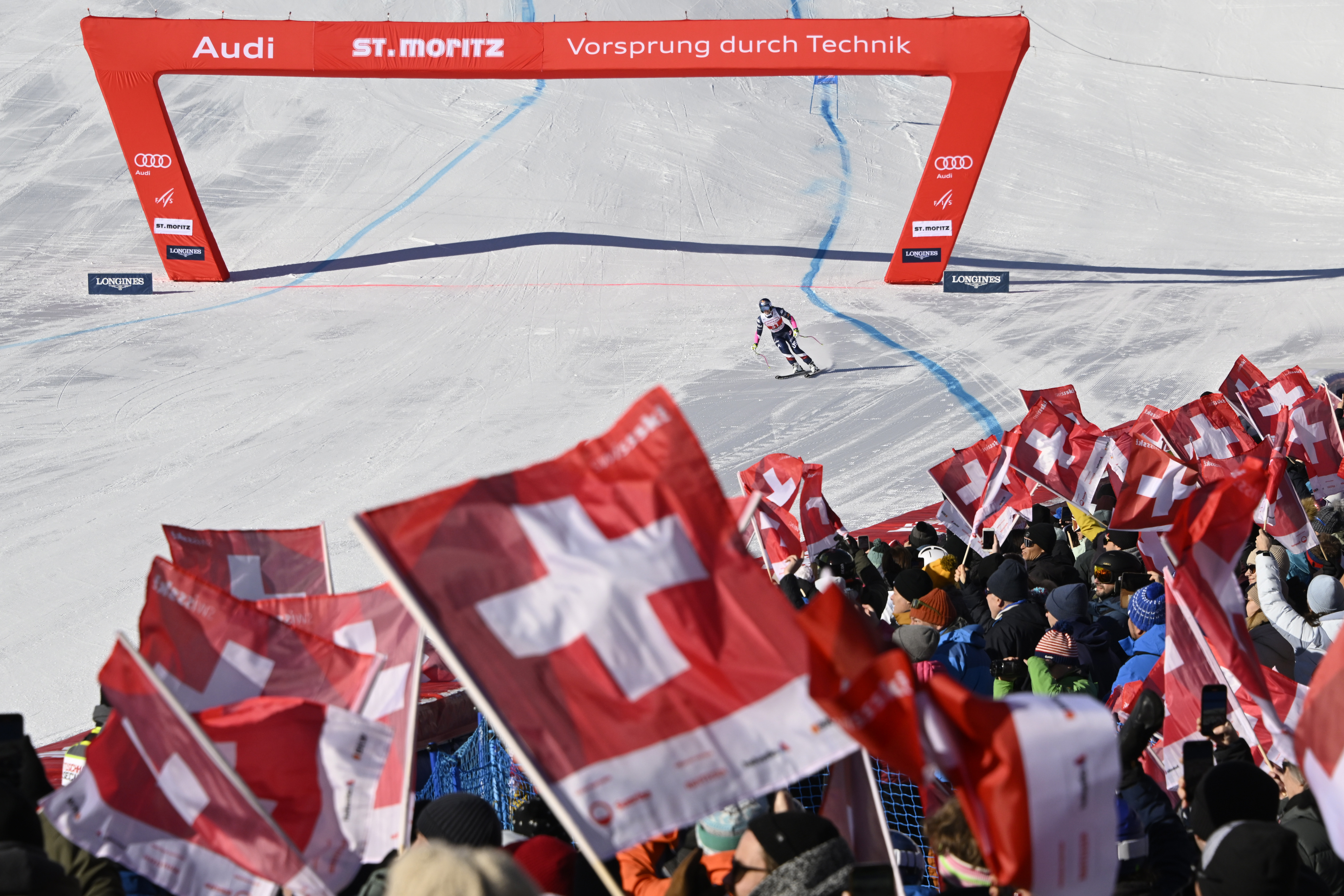 Zieleinfahrt Skirennen St Moritz