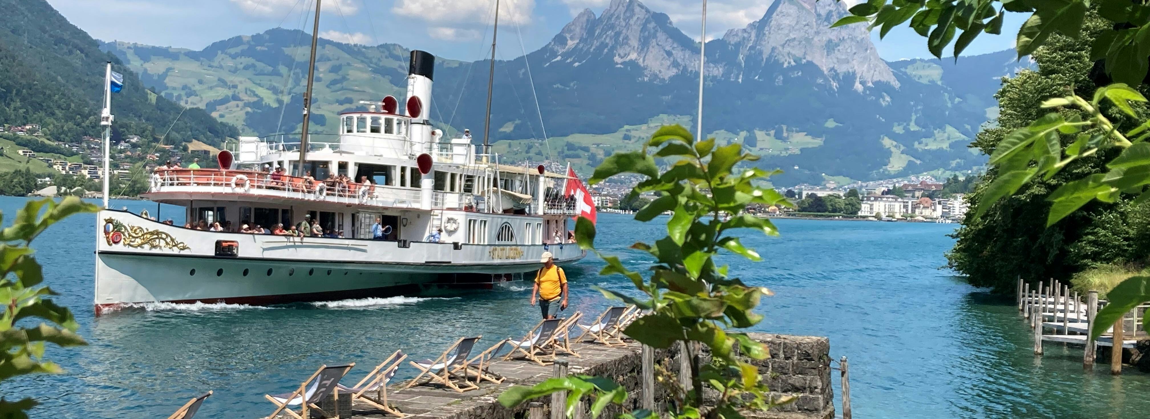 SGV Stadt Luzern mit Treibmauer und Mythen durch Blätter